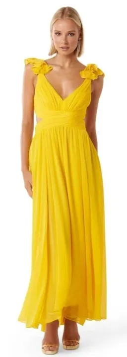 Forever New Selena Ruffle Shoulder Maxi in Yellow Size 10 for rent on The Volte - image 1
