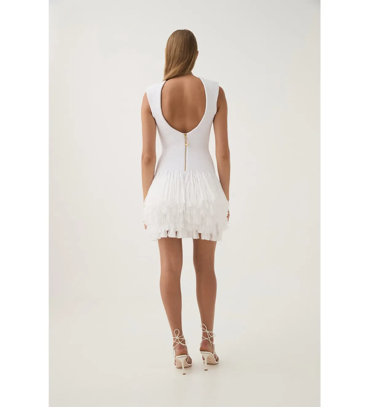 AJE Rushes Fringe Knit Mini Dress in White Size M AU 10 - Image 3