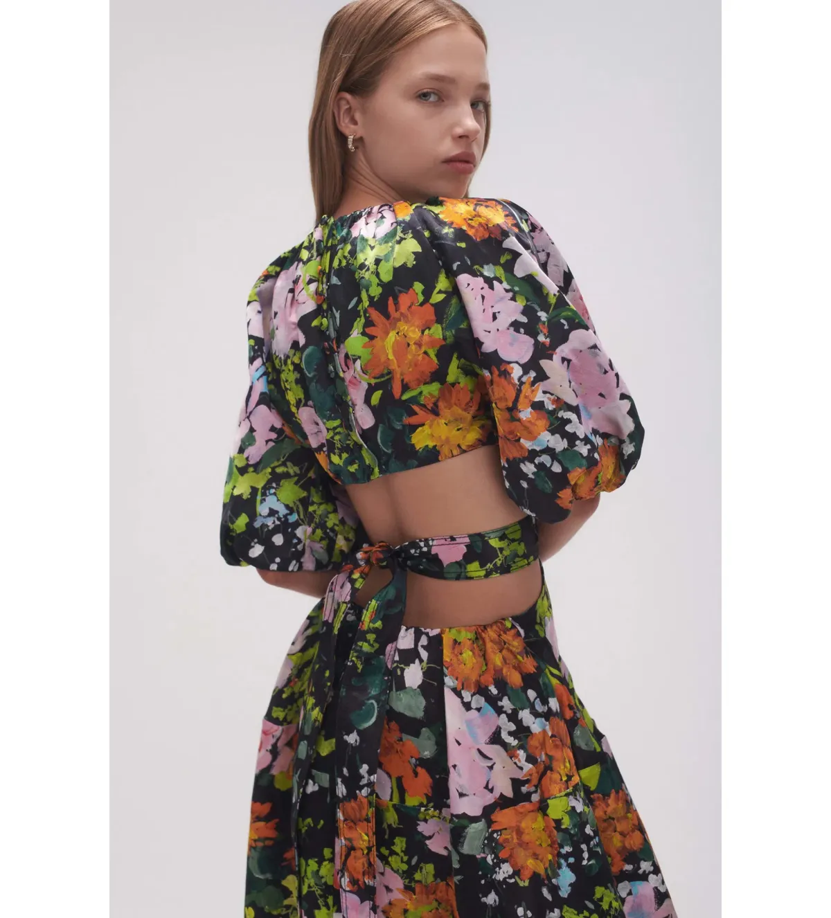 Aje Mimosa Cutout Midi Dress in Midnight floral Size S AU 8 - Image 4