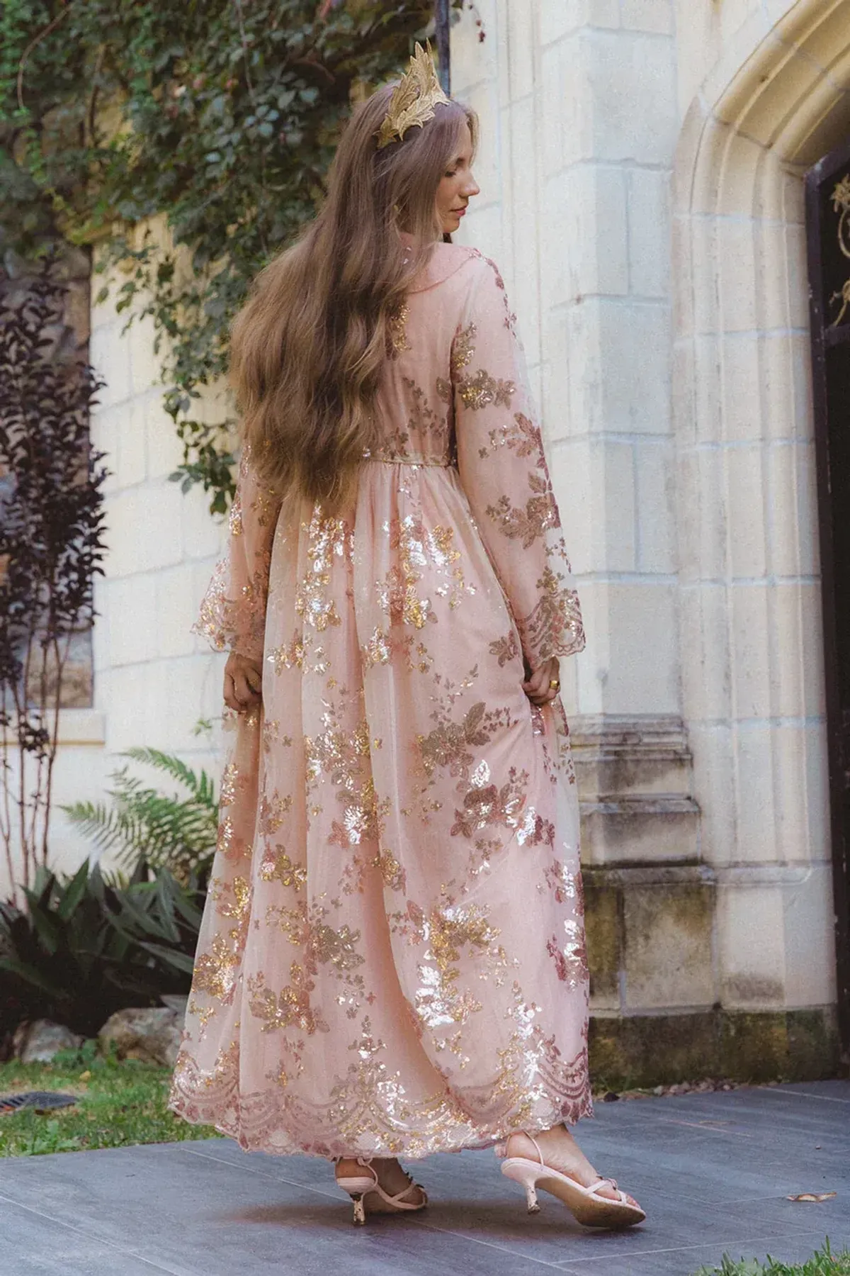 Coven & Co Maternity Melody Sequin Duster Gown Rose Gold Size 12 - Image 5