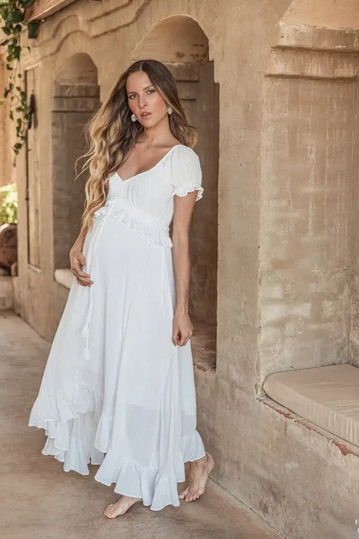 Coven & Co Boho Maternity True Romance Maxi Gown White Size M / AU 12 - Image 1