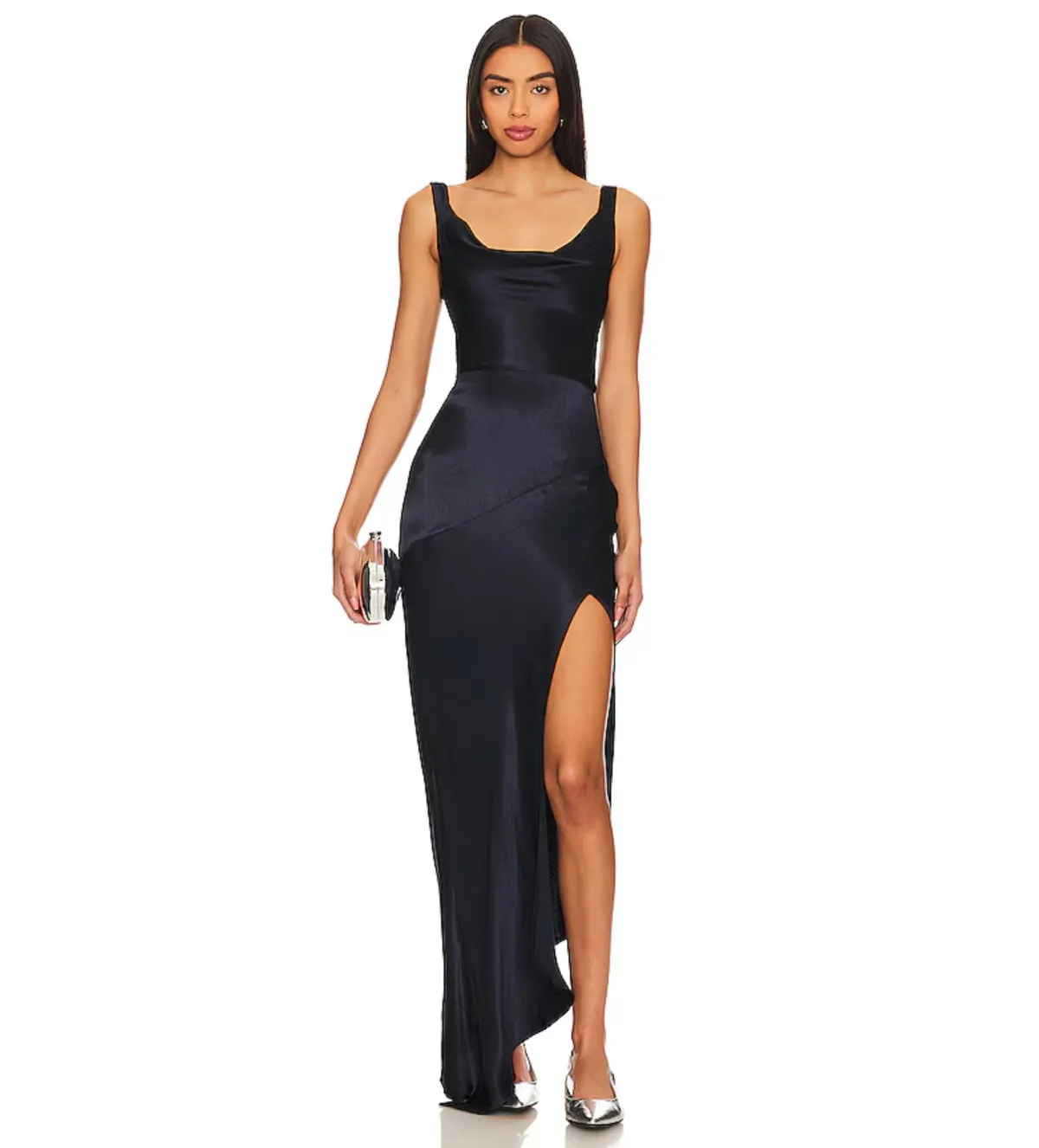 Bec & Bridge Moon Dance Cowl Dress in Navy Blue Size AU8 for rent on The Volte - main image