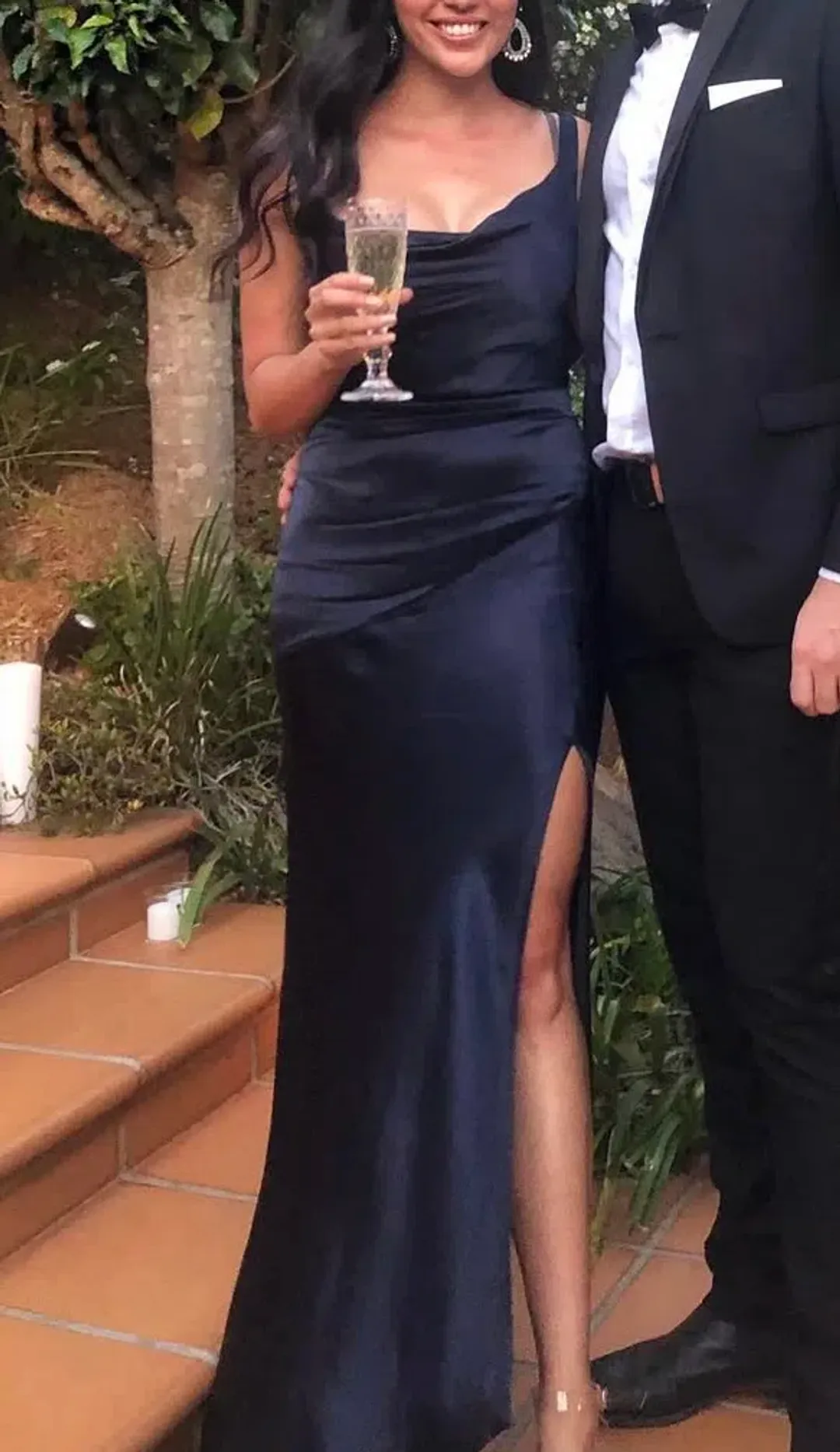 Bec & Bridge Moon Dance Cowl Dress in Navy Blue Size AU8 for rent on The Volte - main image