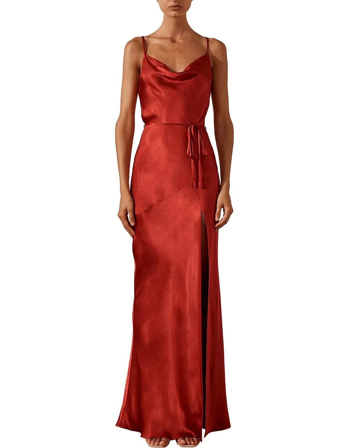 SHONA JOY La Lune Bias Cowl Maxi With Split - Red - Image 1