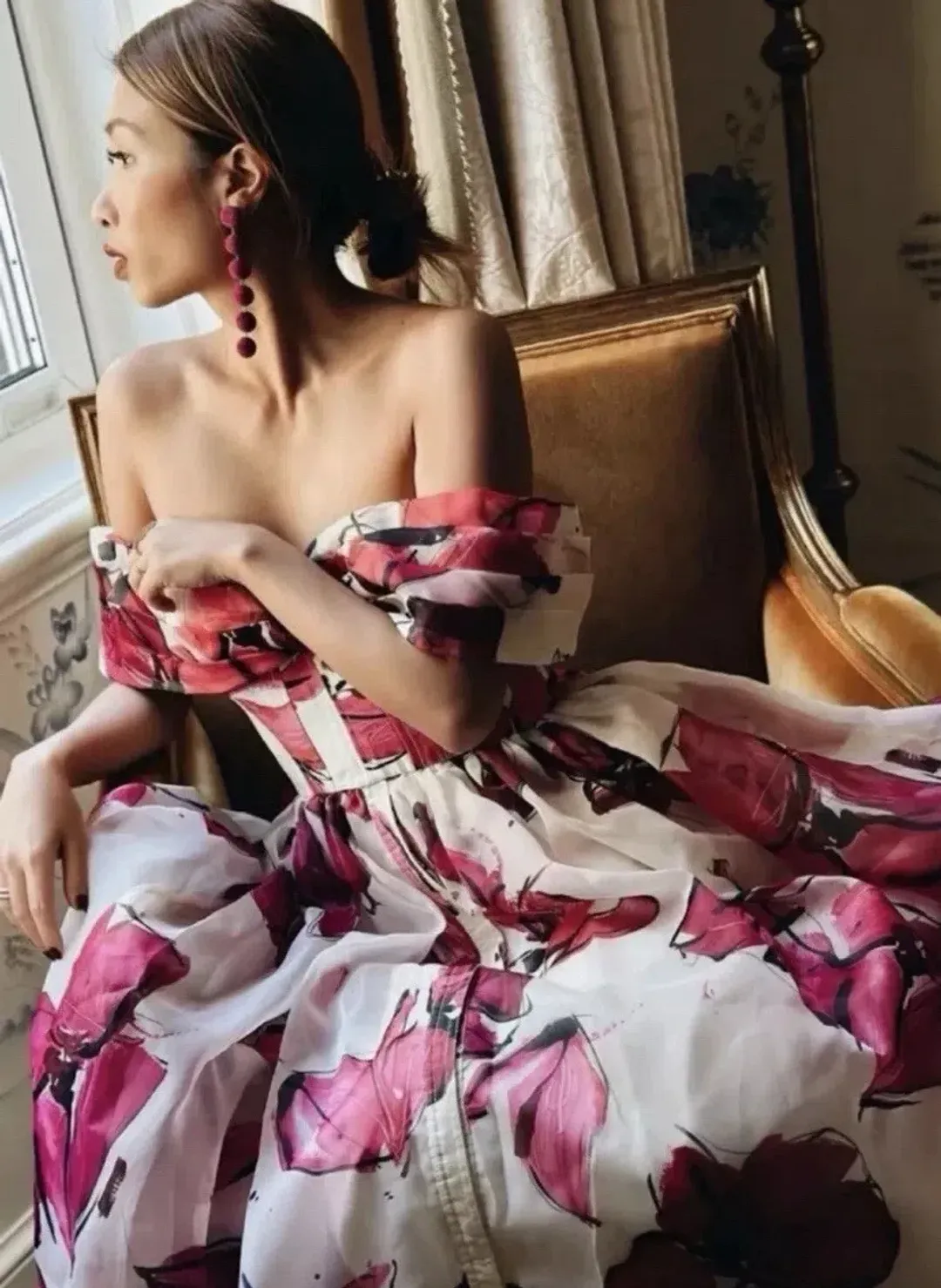 Aje Cordelia Corseted Maxi Dress Floral Pink in Size 8 for rent on The Volte - main image