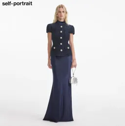 Self Portrait Navy Metallic Boucle Maxi Dress Size Small for rent on The Volte - image 1