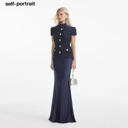 Self Portrait Navy Metallic Boucle Maxi Dress Size Small for rent on The Volte - image 4
