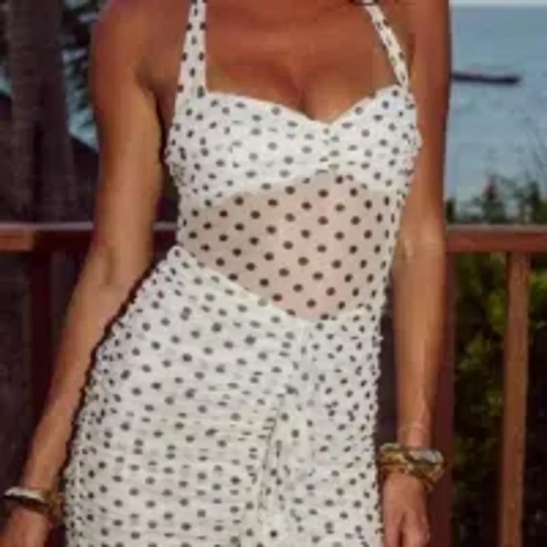 Runaway The Label Tallula Maxi Dress White Polka Dot size Medium / 10 for rent on The Volte - main image