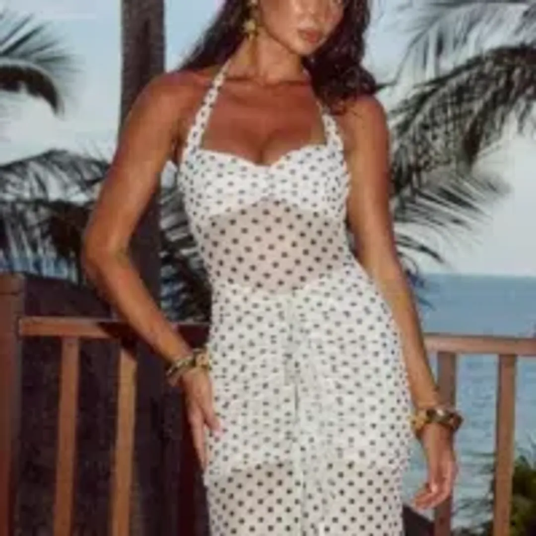 Runaway The Label Tallula Maxi Dress White Polka Dot size Medium / 10 for rent on The Volte - main image