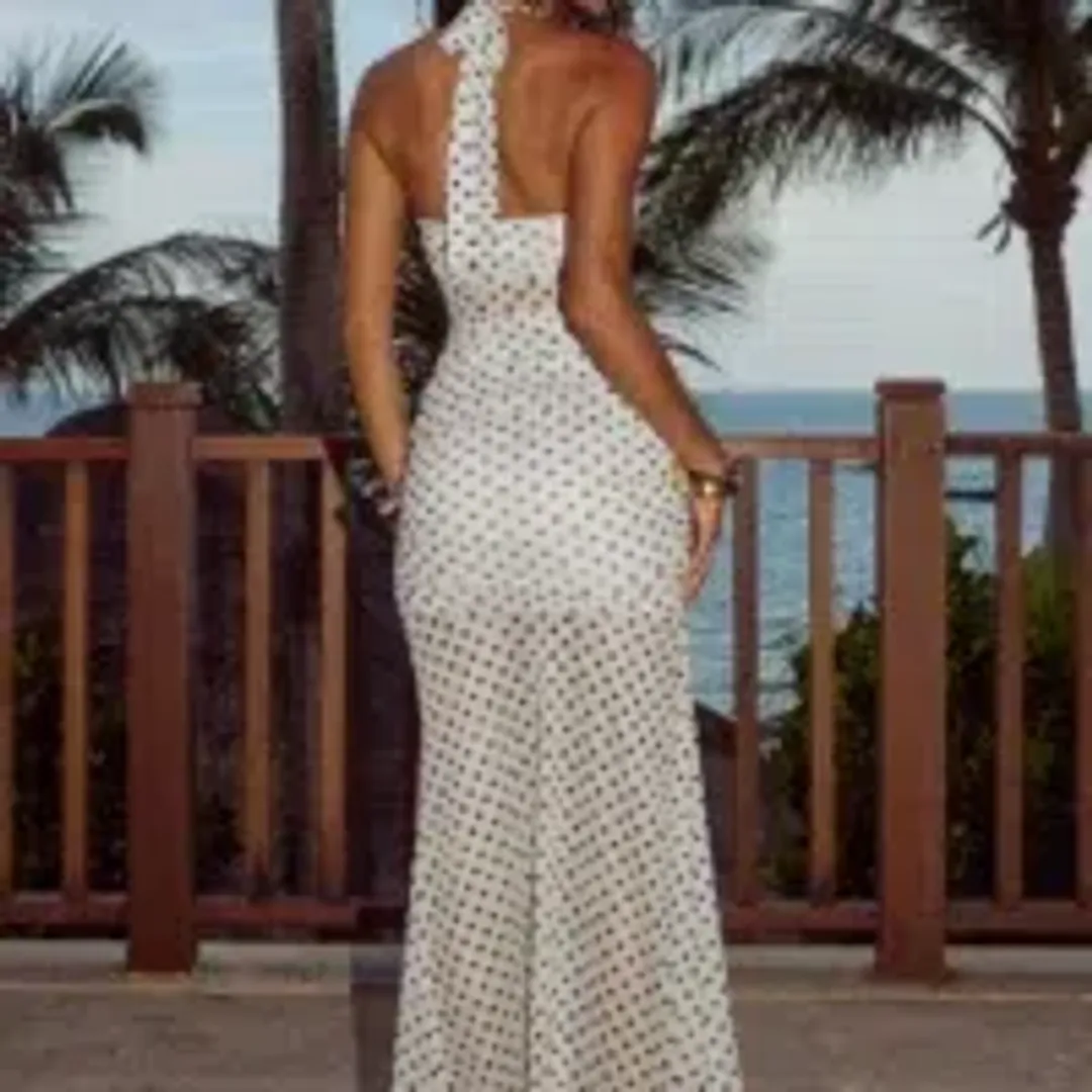 Runaway The Label Tallula Maxi Dress White Polka Dot size Medium / 10 for rent on The Volte - main image