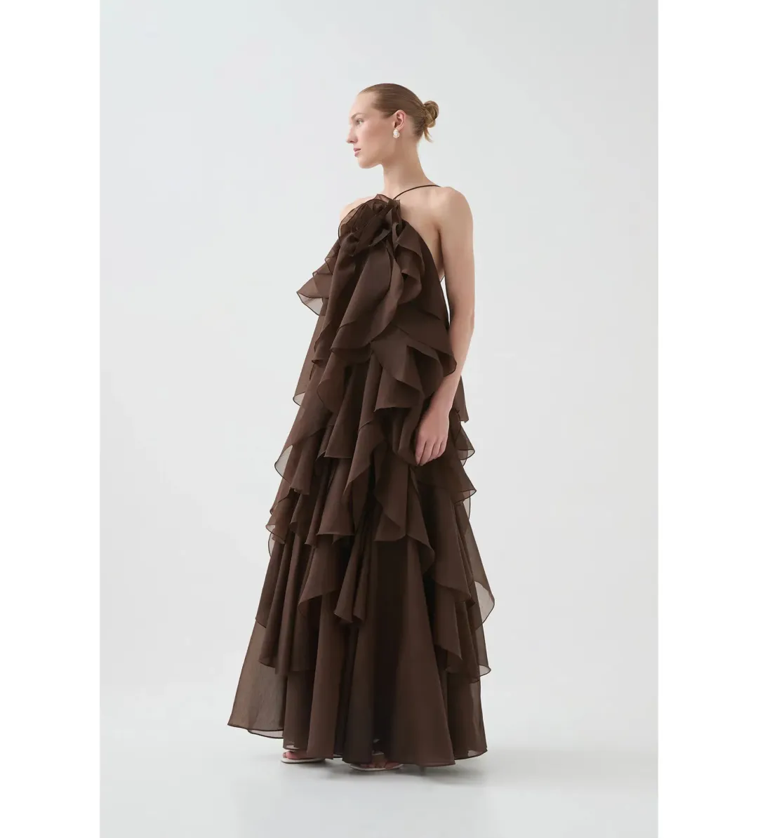 Aje Pandorea Layered Maxi Dress in Carob Size AU 12 for rent on The Volte - main image