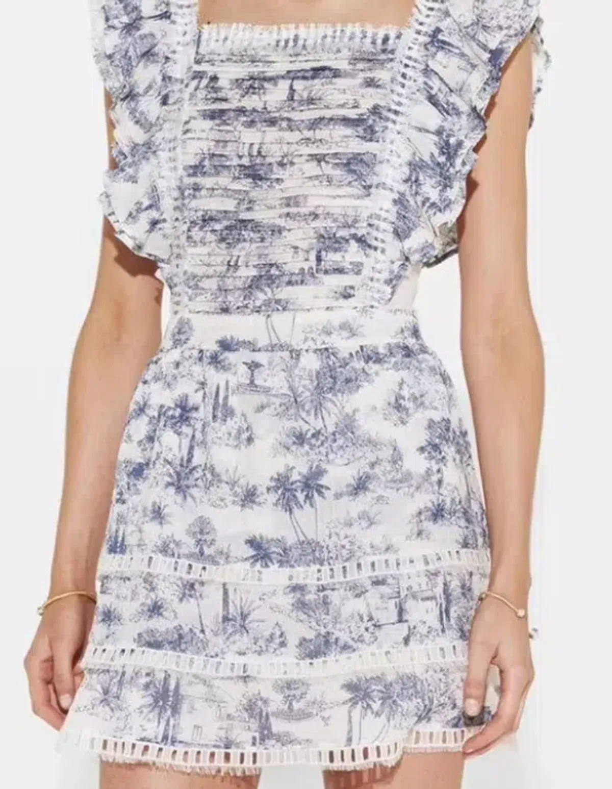 Sir The Label Dahlia Linen Ruffle Mini Dress Blue Palm Tree Print Size AU 12 - Image 2