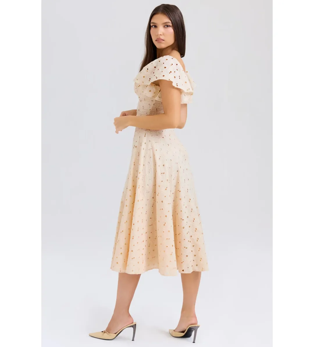 House of CB Amaya Midi Dress in Cream Tea Broderie Anglais Size L/AU12 for rent on The Volte - main image
