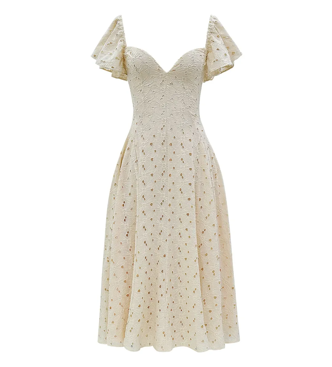 House of CB Amaya Midi Dress in Cream Tea Broderie Anglais Size L/AU12 for rent on The Volte - main image