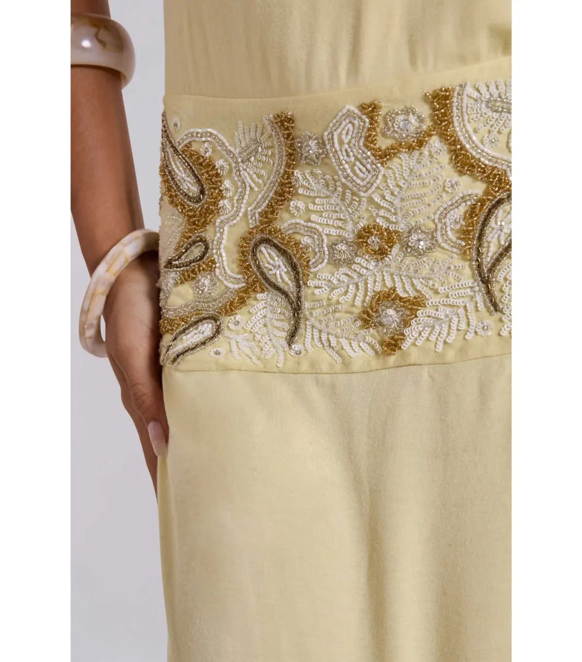 Jaded London Darya Hand Beaded Backless Maxi Dress in Butter Size AU 6 - Image 3