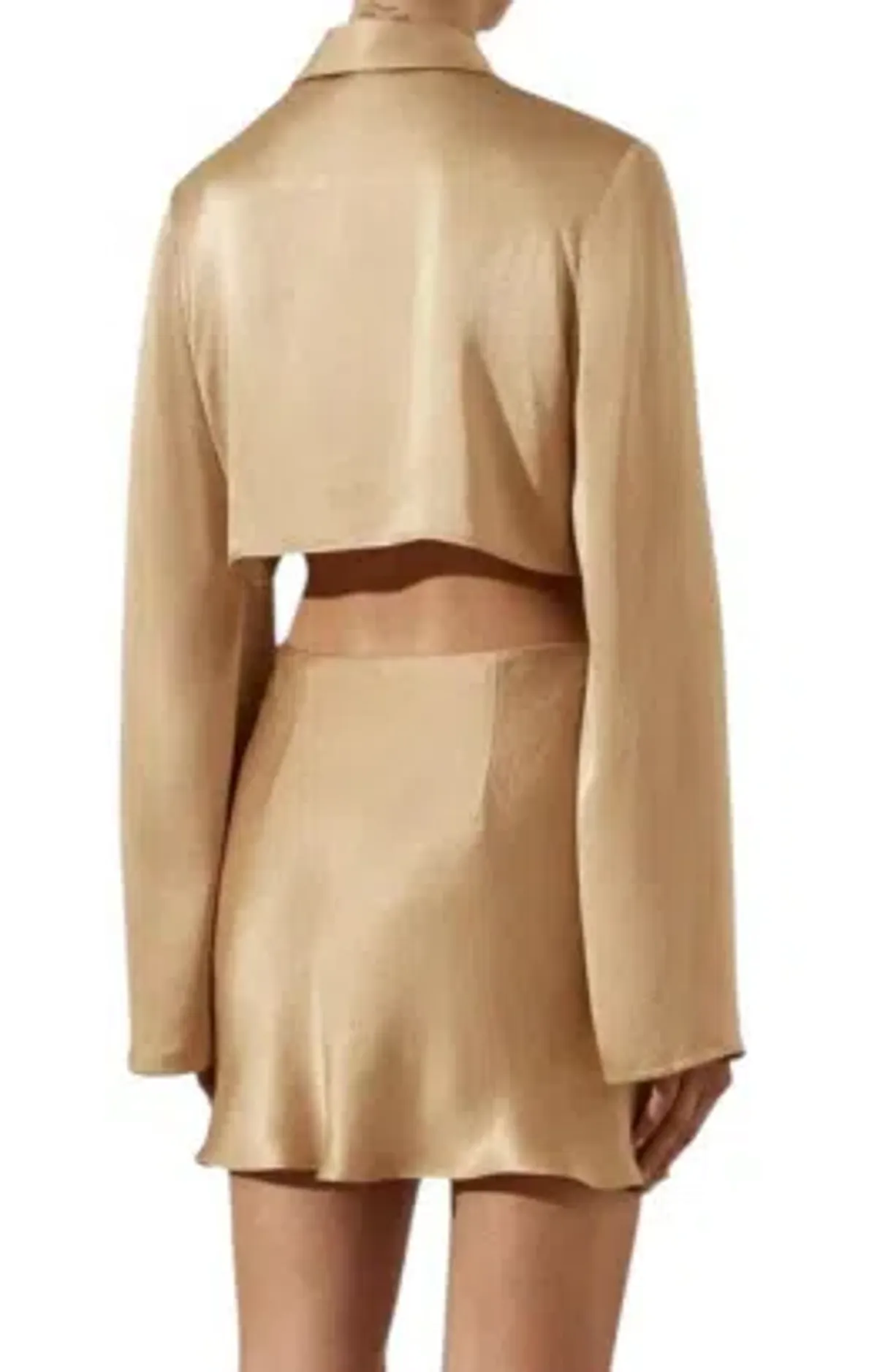 Shona Joy Gold Tie Front Cut out,Long flared Sleeve Dress Size 14 - Image 2