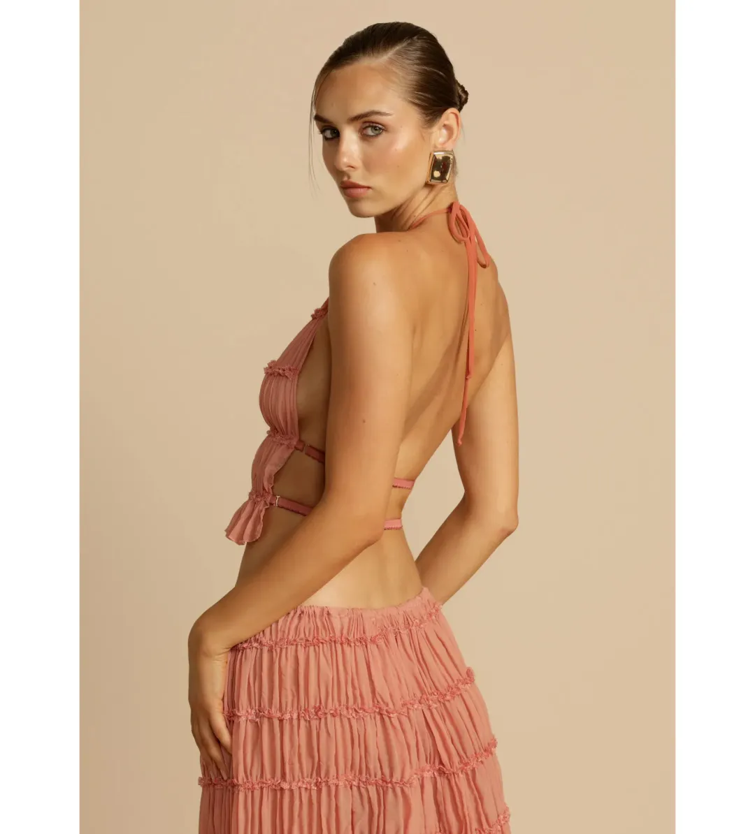 Arcina Ori Juliette Halter Maxi Dress in Peach Size 8 for rent on The Volte - main image