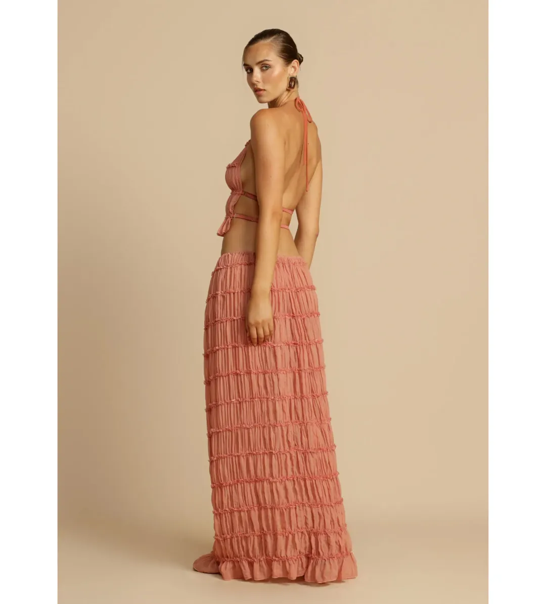 Arcina Ori Juliette Halter Maxi Dress in Peach Size 8 for rent on The Volte - main image