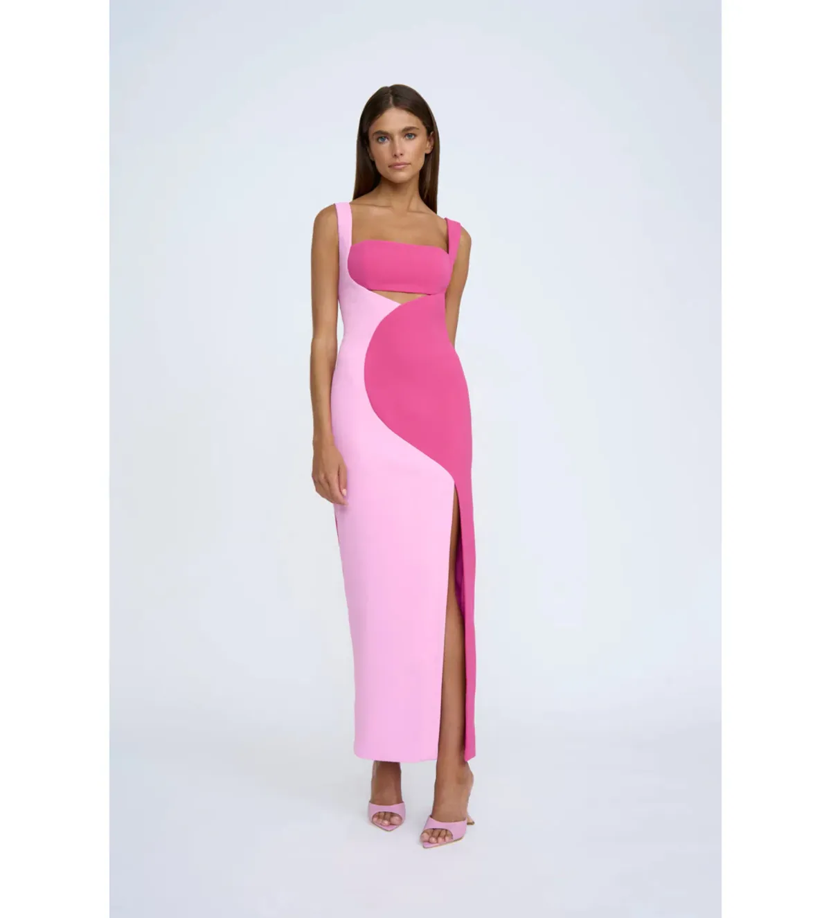 By Johnny Caterina Two Tone Curve Midi Dress in Pink Size 10 for rent on The Volte - main image