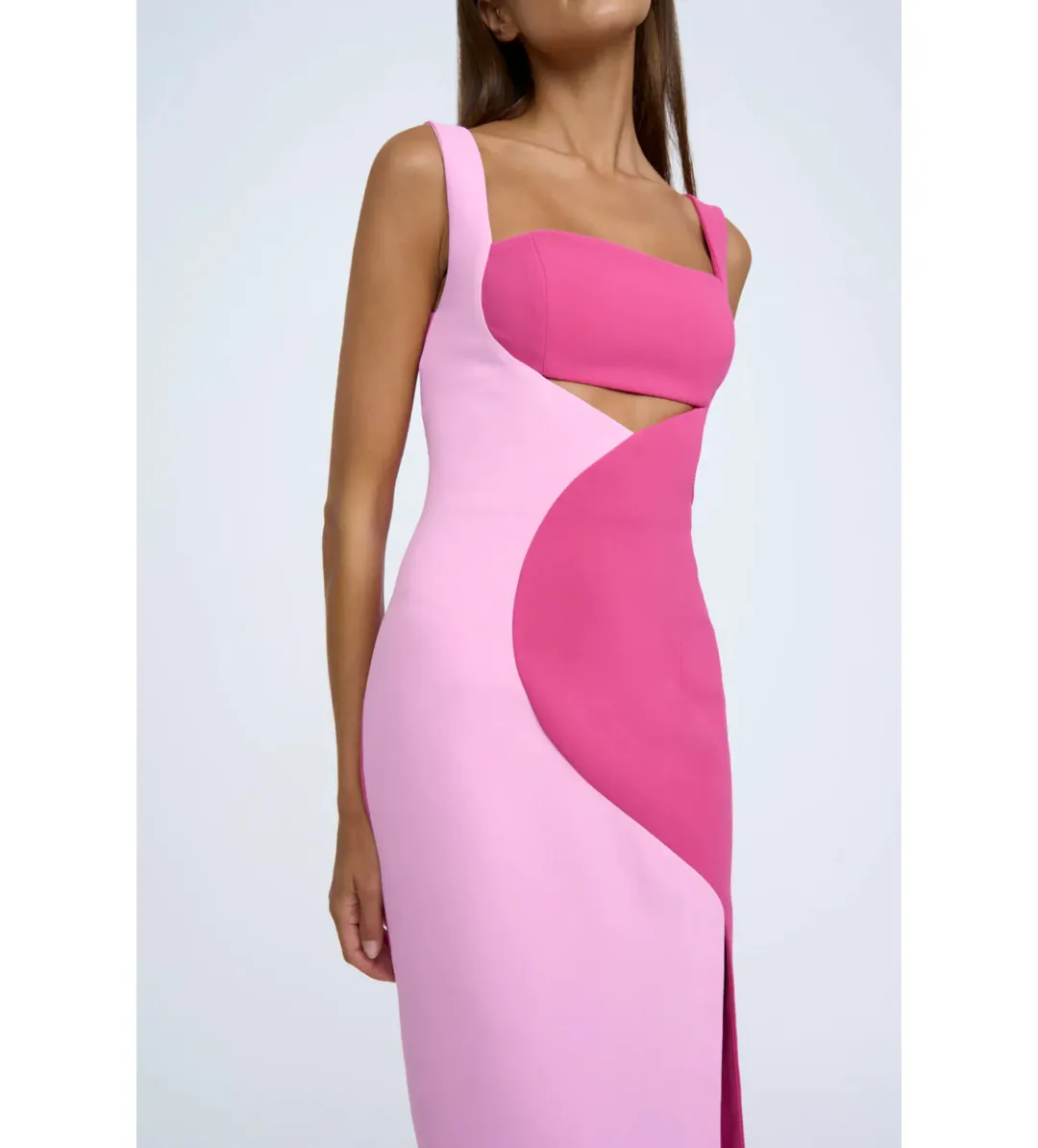 By Johnny Caterina Two Tone Curve Midi Dress in Pink Size 10 for rent on The Volte - main image