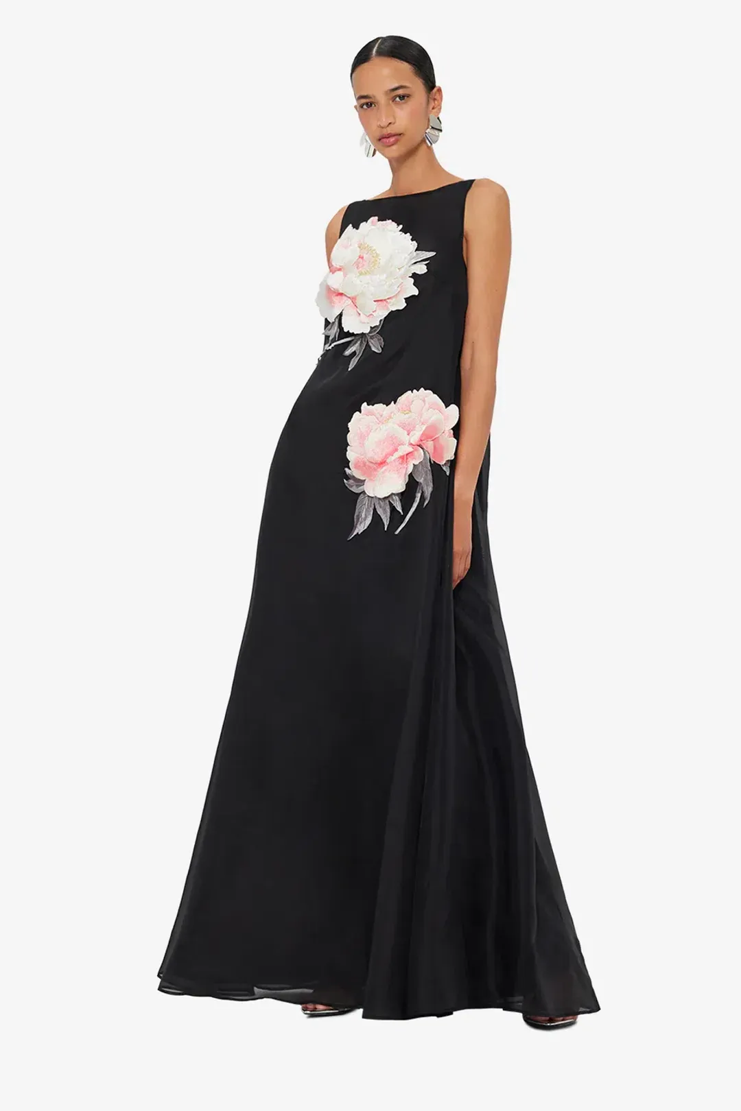 Leo Lin Yumei Applique Floral Open Back Gown in Onyx Black Size AU 12 for rent on The Volte - main image