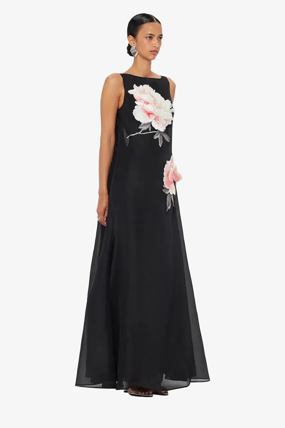 Leo Lin Yumei Applique Floral Open Back Gown in Onyx Black Size AU 12 for rent on The Volte - main image