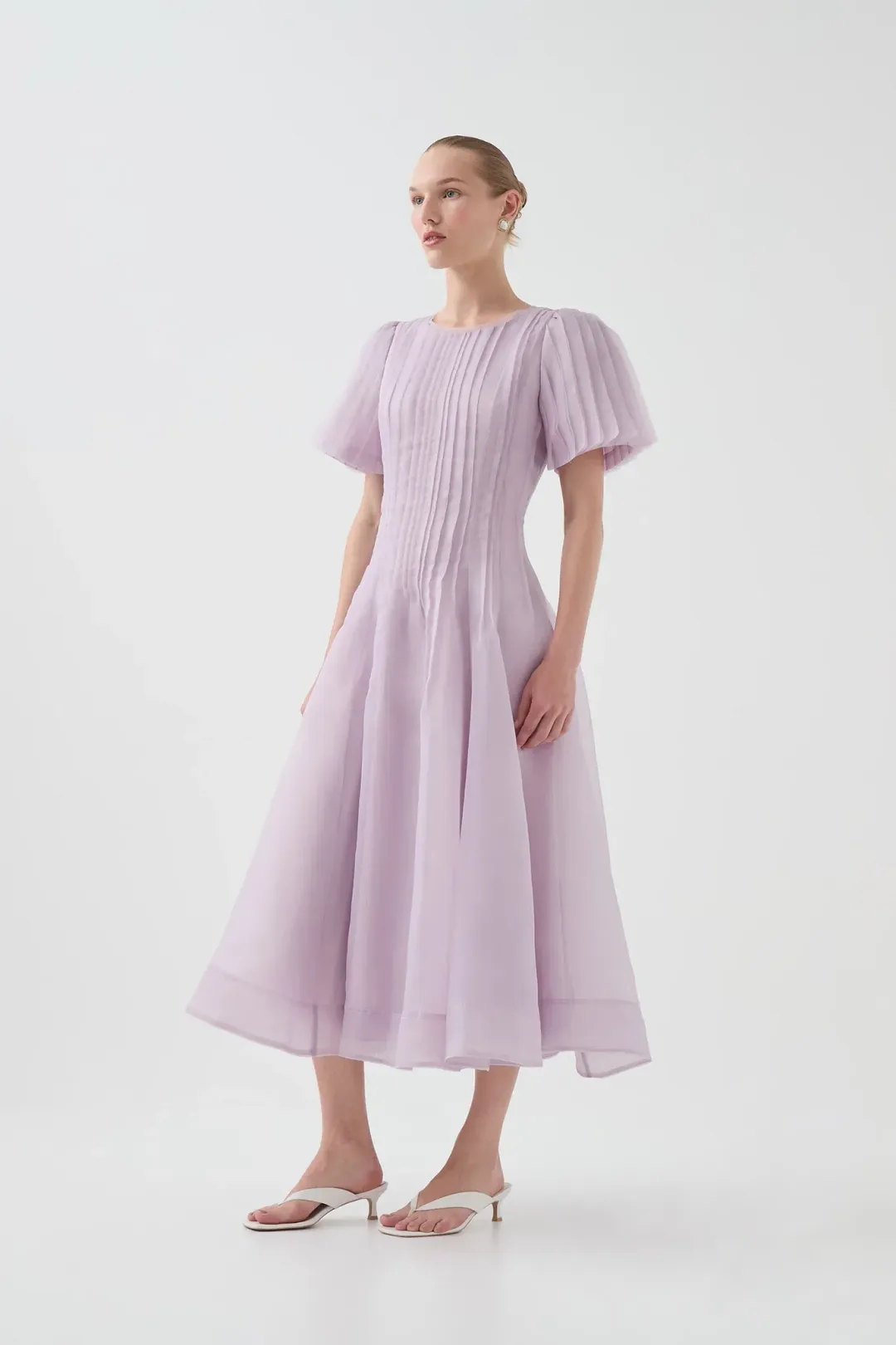 Aje Nova Pleated Midi Dress Lilac Size 14 for rent on The Volte - main image
