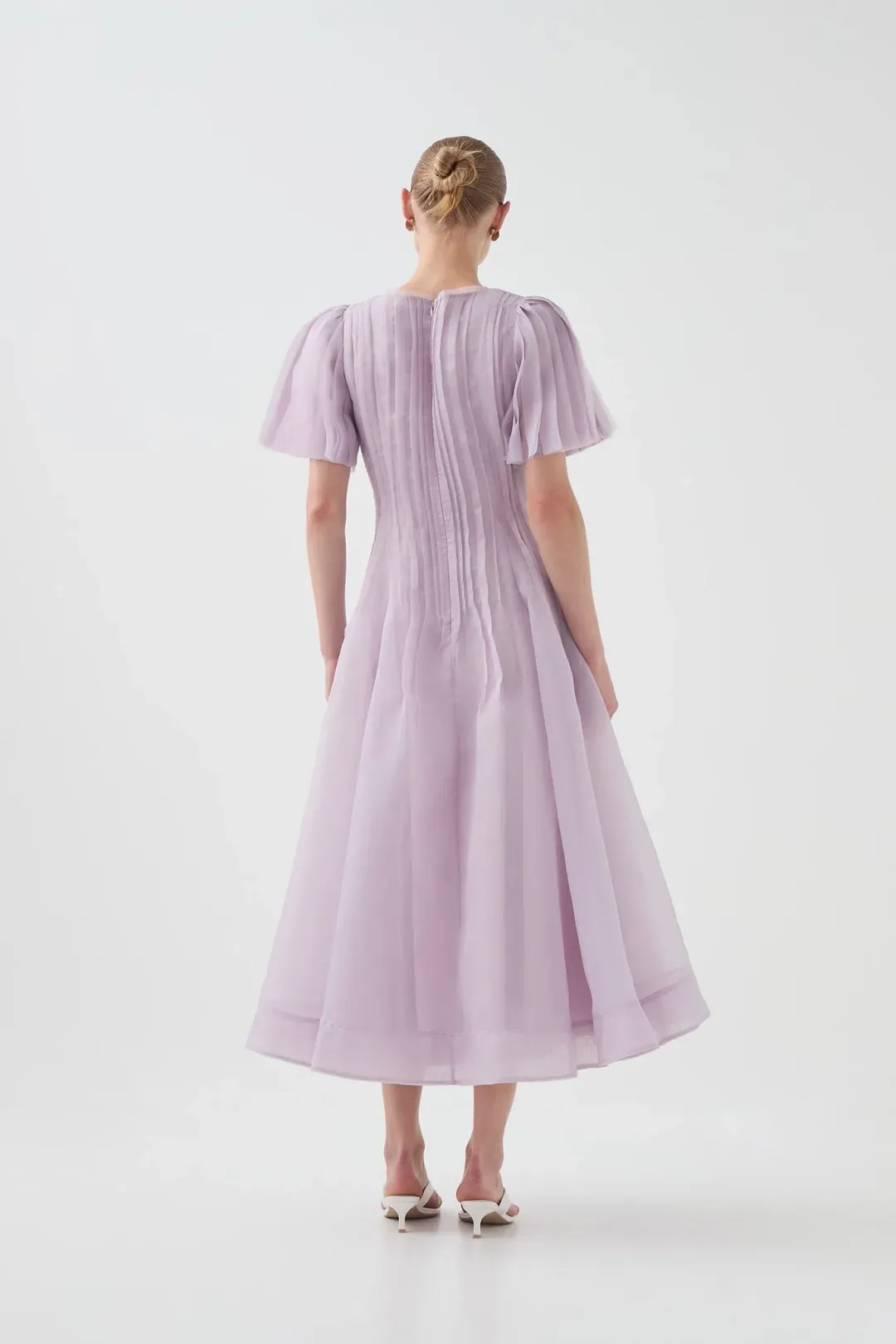 Aje Nova Pleated Midi Dress Lilac Size 14 for rent on The Volte - main image
