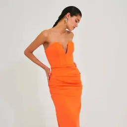 Meraki Strapless Midi Dress Orange Size 8 for rent on The Volte - image 2