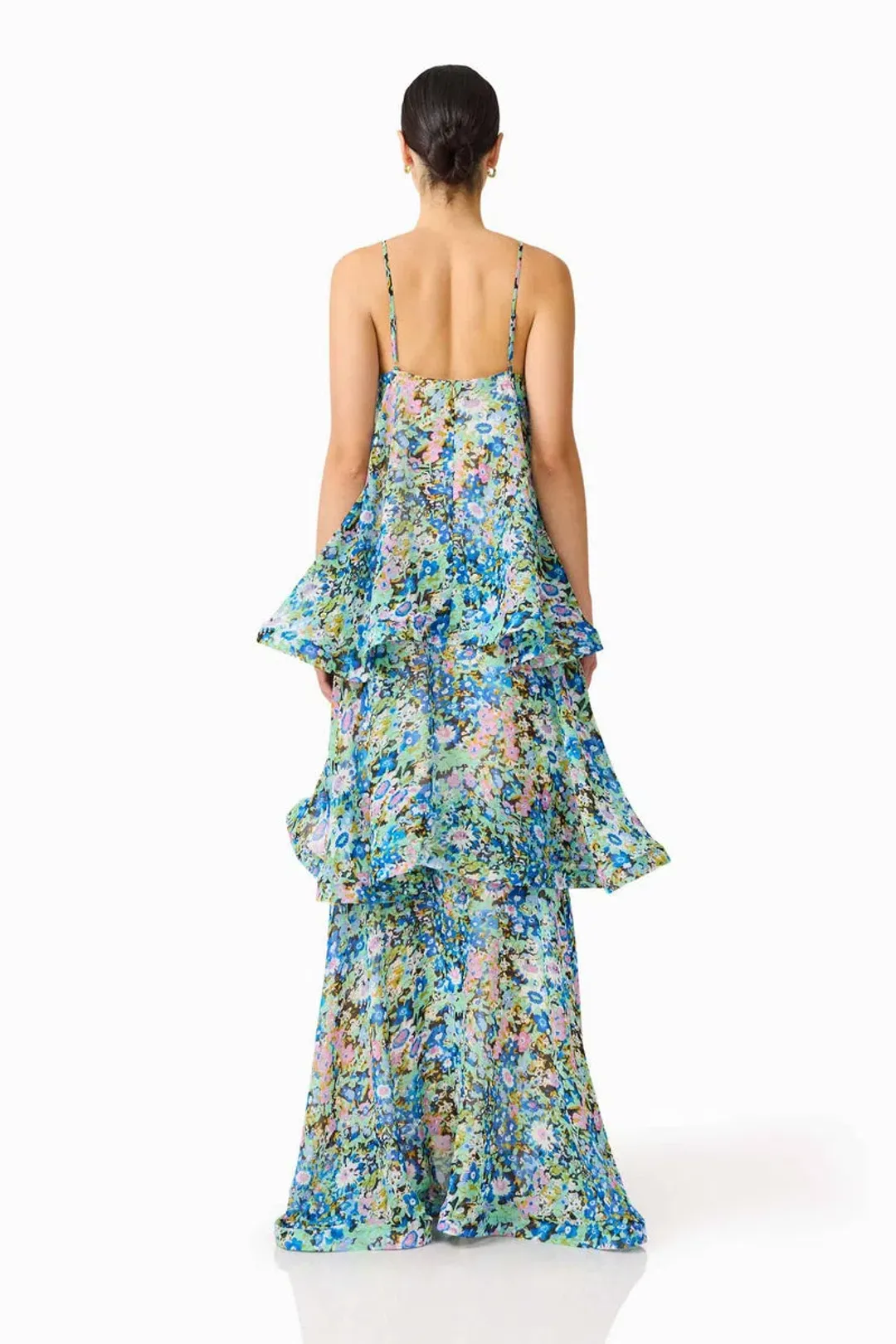 Elliatt Armani Tiered Maxi Dress in Blue Floral Size AU 10 for rent on The Volte - main image