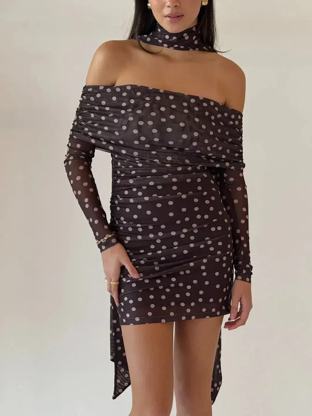 By Nicola By Nicola Boston Mini Dress Chocolate Polka Size 8 for rent on The Volte - main image