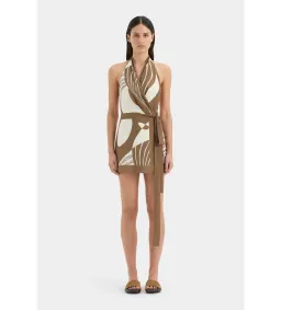 Almara Wrap Halter Mini Dress in Espresso Stripe Size 2 AU 10 for rent on The Volte - image 1