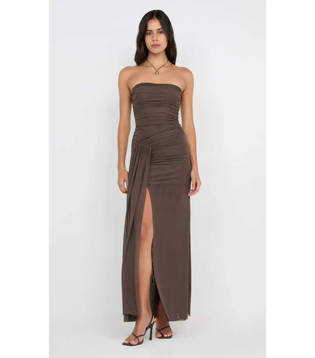 Bec & Bridge Ida Strapless Maxi Gown in Chocolate Brown Size AU 12 for rent on The Volte - main image