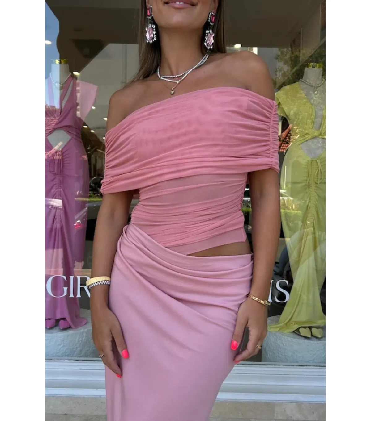 Benni Nico Off Shoulder Maxi Dress Candy Floss Pink Size AU 6 - Image 2