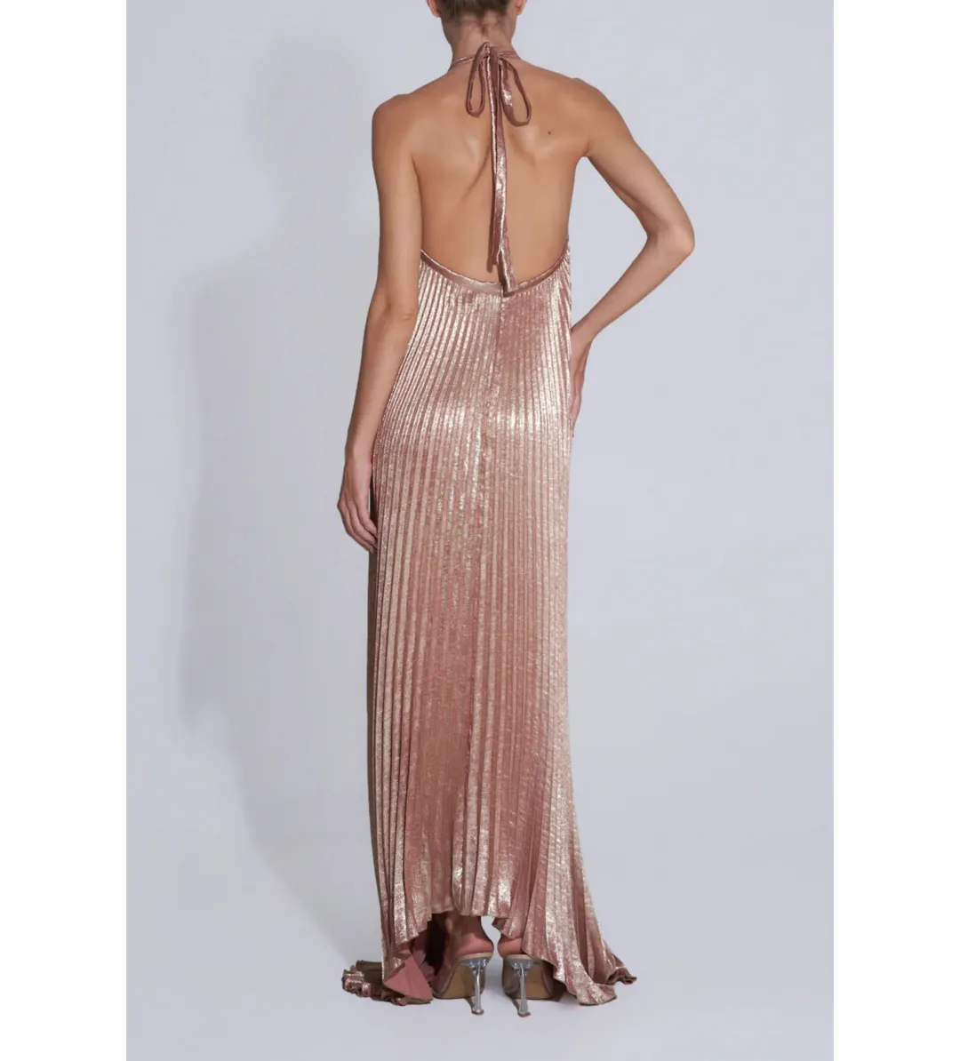 L'idée Deesse Gown Maxi Dress in Rose Quartz Shimmer Size AU 10 for rent on The Volte - main image
