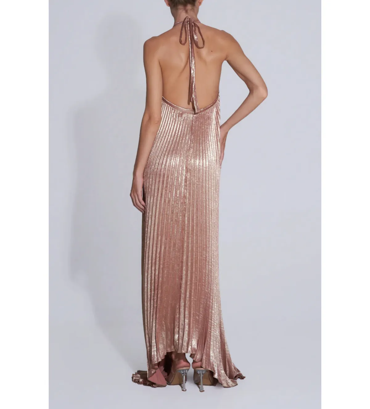 L'idée Deesse Gown Maxi Dress in Rose Quartz Shimmer Size AU 10 - Image 3