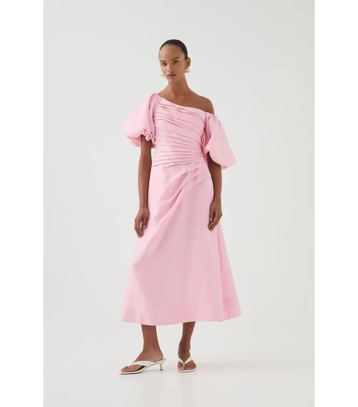 Aje Cadence Ruched Midi Dress Ballerina Pink Size AU 8 - Image 1