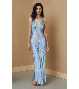 Bec & Bridge Kika Silk V Neck Maxi Dress Blue Floral Size AU 12 for rent on The Volte - image 1