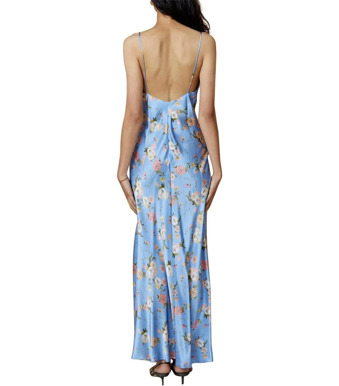 Bec & Bridge Kika Silk V Neck Maxi Dress Blue Floral Size AU 12 for rent on The Volte - main image
