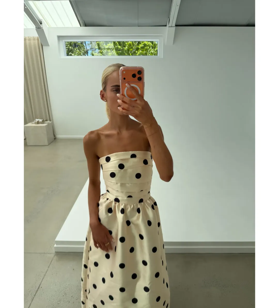 Pasduchas Dottie Strapless Midi Dress in Cream/ Black Size AU 10 for rent on The Volte - main image