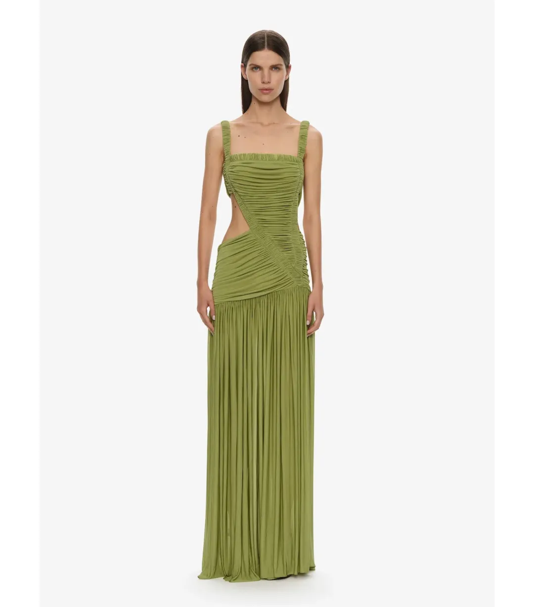 Christopher Esber Orion Separation Maxi Gown in Green Olive Size AU 10 for rent on The Volte - main image
