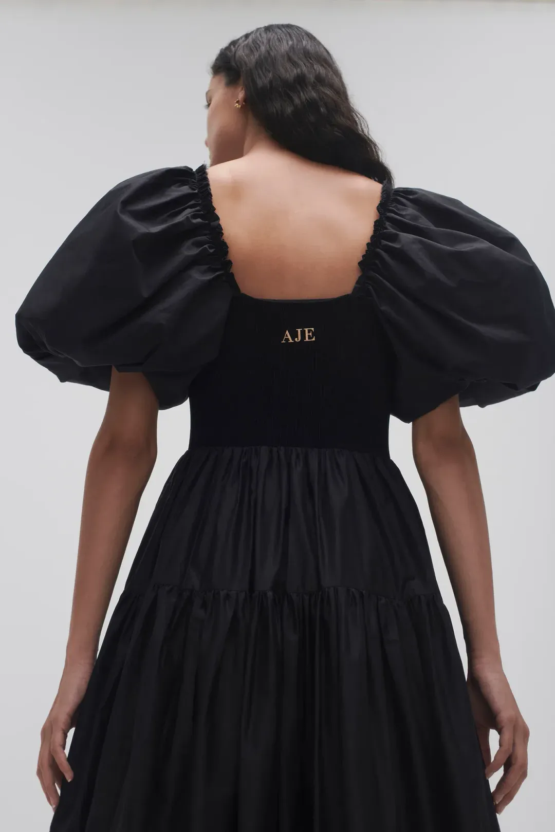 Aje Casa Puff Sleeve Midi Dress Black Size AU 6 for rent on The Volte - main image