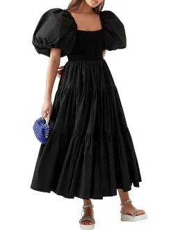 Aje Casa Puff Sleeve Midi Dress Black Size AU 6 for rent on The Volte - image 1