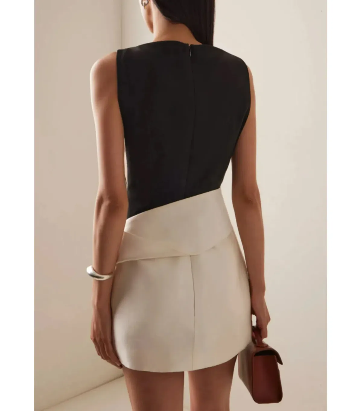 Rachel Gilbert Rikki Foldover Stretch-crepe Mini Dress Black/White Size AU 6 - Image 3