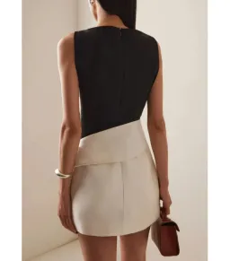 Rachel Gilbert Rikki Foldover Stretch-crepe Mini Dress Black/White Size AU 6 for rent on The Volte - image 3