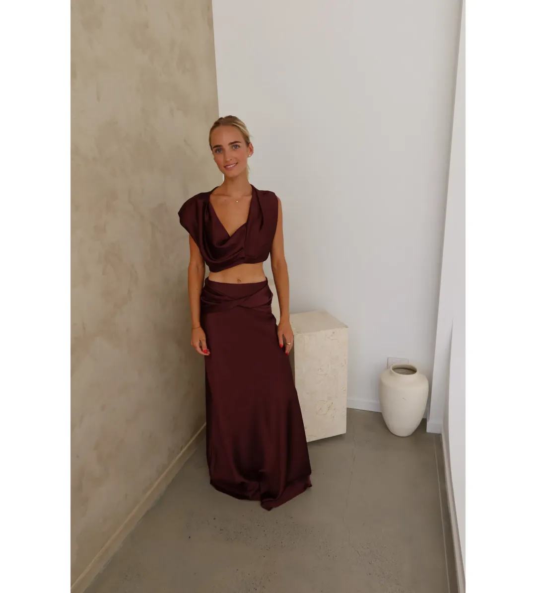 Arcina Ori Andi Top and Maxi Skirt Set Cacao Size S / AU 8 for rent on The Volte - main image