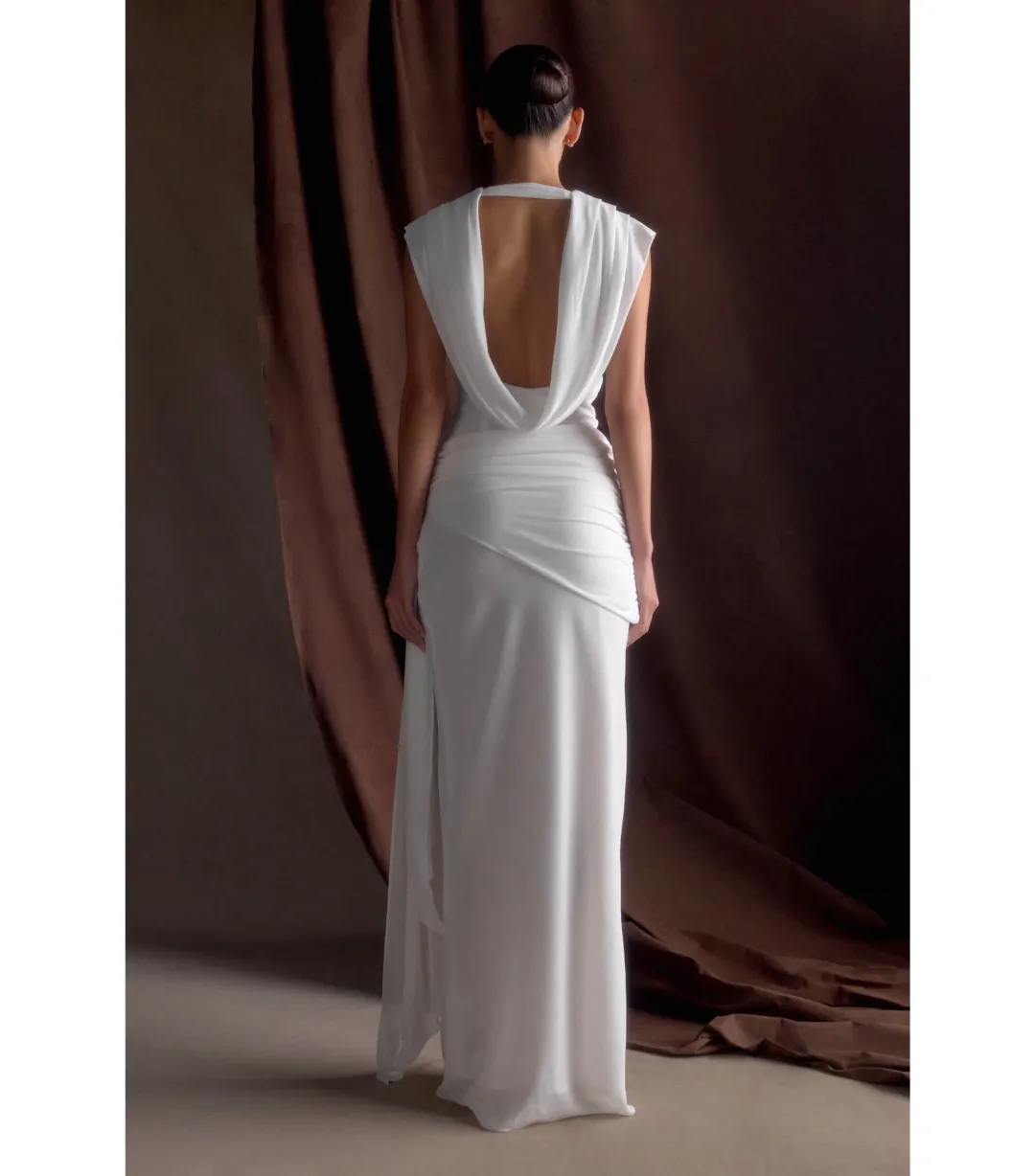 Meshki Giulia Chiffon Draped Maxi Dress White Size AU 10 for rent on The Volte - main image
