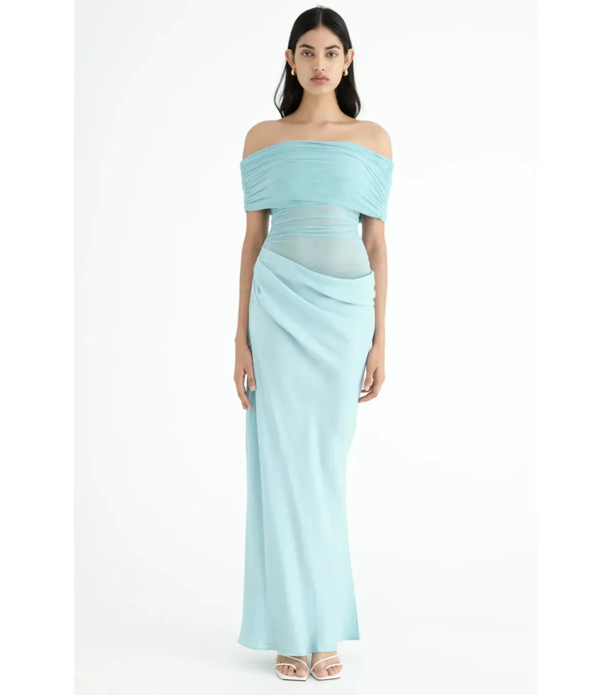 Benni Nico Off Shoulder Maxi Dress Aqua Size AU 6 for rent on The Volte - main image