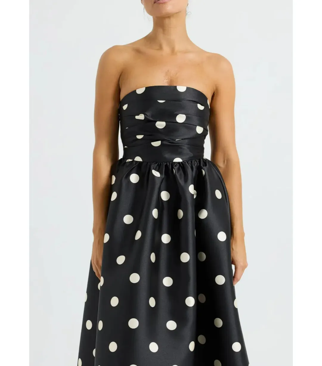 Pasduchas Dottie Strapless Midi Dress Black/Cream Size AU 12 for rent on The Volte - main image
