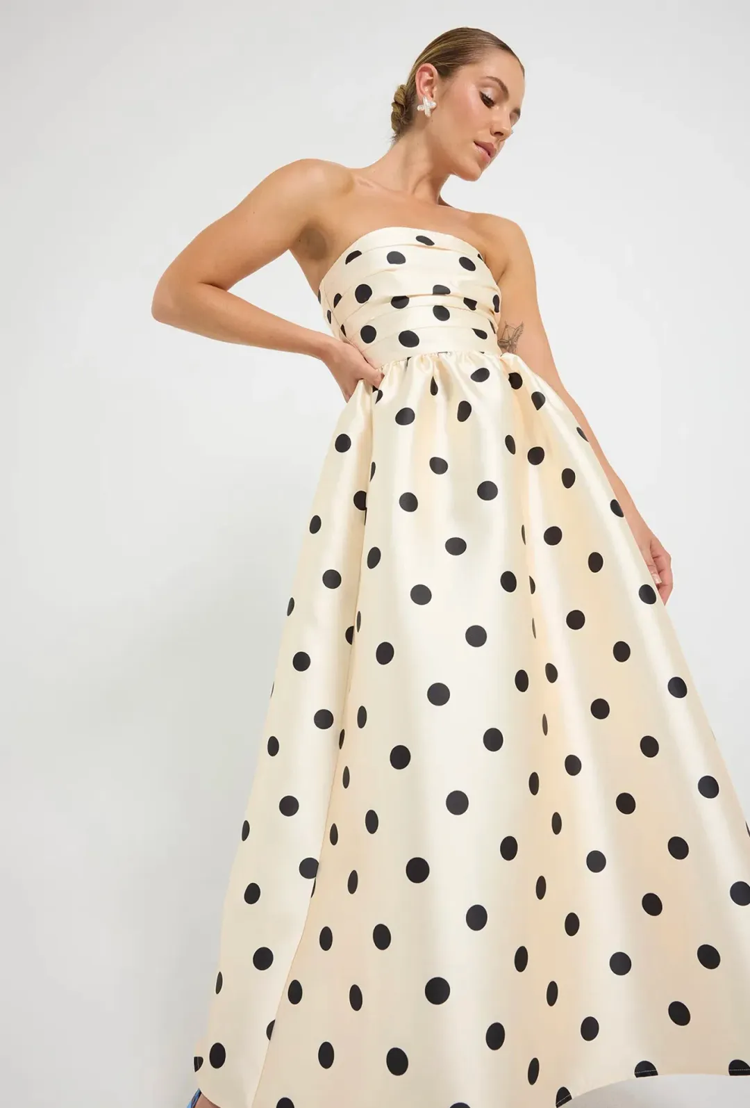 Pasduchas Dottie Strapless Midi Dress Cream Size 10 for rent on The Volte - main image